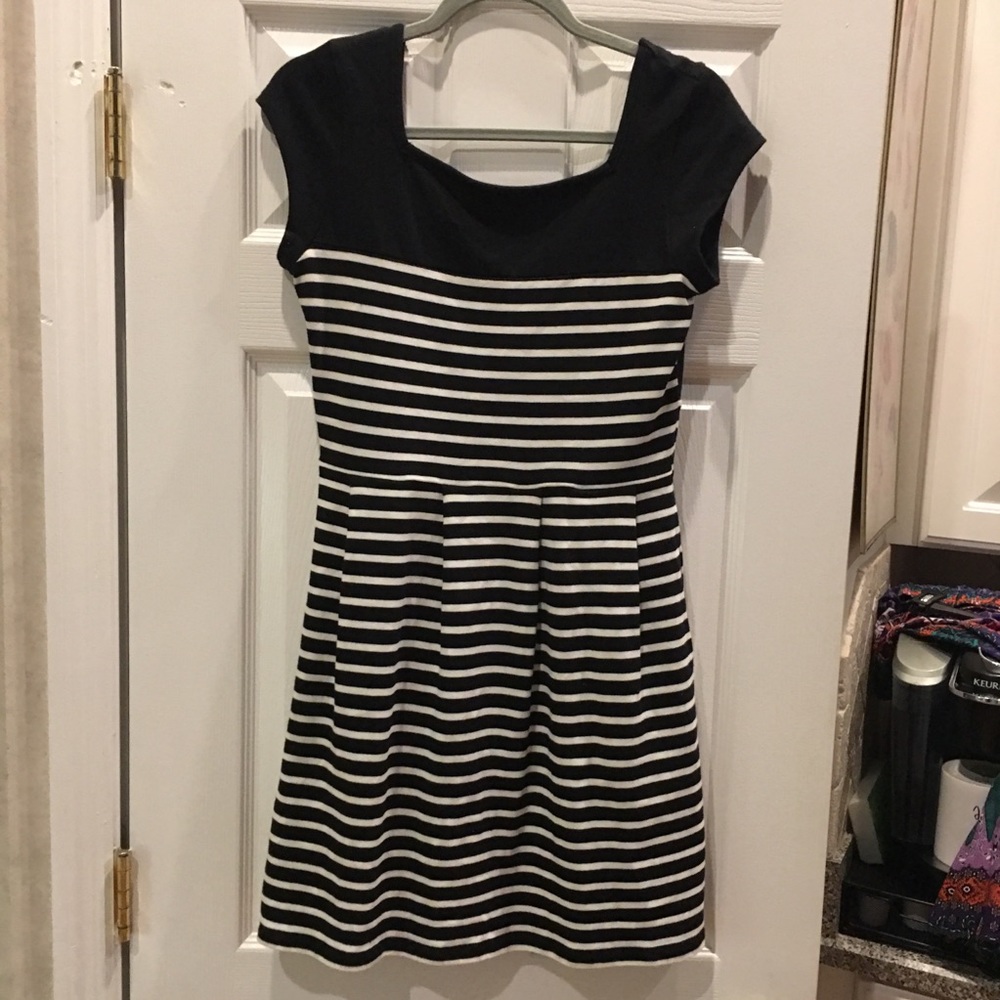 Black and white striped cotton dress